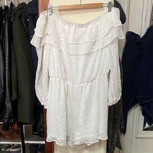Express White Eyelet Off-Shoulder Romper
